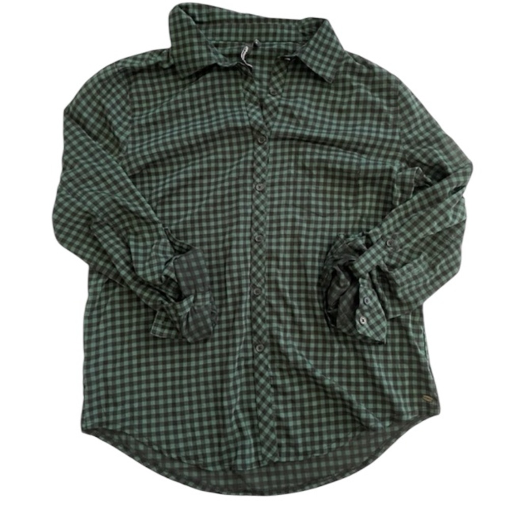 O'Neill Green Checkered Button Down Long Sleeve Top
